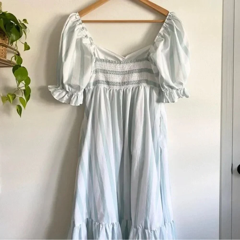 Abercrombie & Fitch Puff Sleeve Striped Midi Dress - Picture 6 of 7